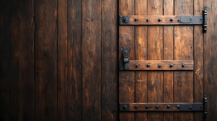 Intricately Crafted Wooden Door Exuding Vintage Charm with Rich Patina and Elegant Hardware. Woodwork, Craftsmanship, Restoration Concept