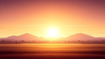 Serene Sunset Over Desert Landscape with Mountains