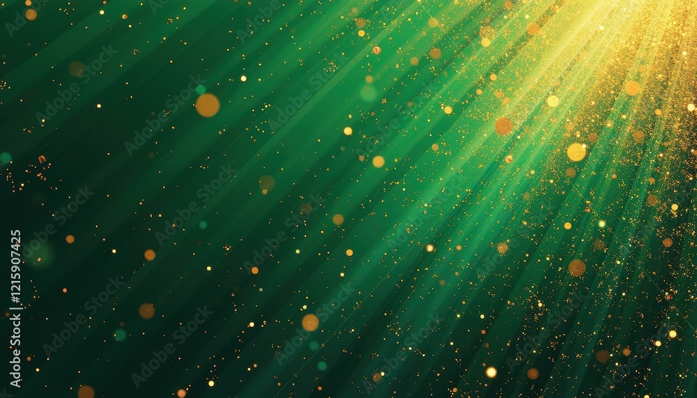 Poster mesmerizing abstract green and gold background with shimmering dots