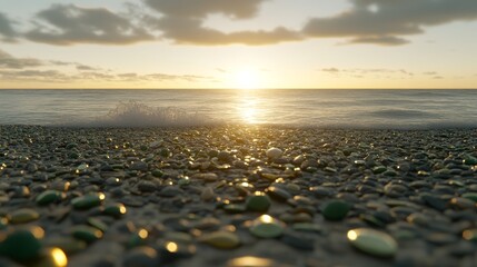 Obraz premium Serene Sunset Over Pebble Beach at Golden Hour