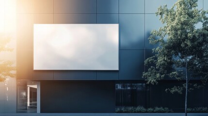 Large banner mockup displayed on an urban building facade, showcasing a modern branding design