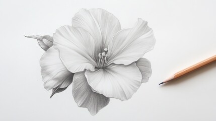 Obraz premium Minimalist pencil sketch of a blooming flower with fine details and subtle shading