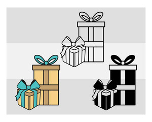 Gift Box SVG Silhouette Bundle, Gift Box Silhouette, Birthday Gift Svg, Present Svg, Gifts Svg, Gift Wrap svg, Gift Box PNG, Giftbox Vector, Gift Box Clipart, Ribbon, Cut Files