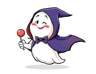 Cute cartoon illustration, halloween ghost carrying candy minimalist design