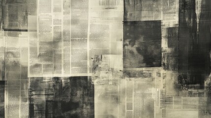 Fototapeta premium Overlapping layers of newspaper textures with visible headlines and grayscale imagery