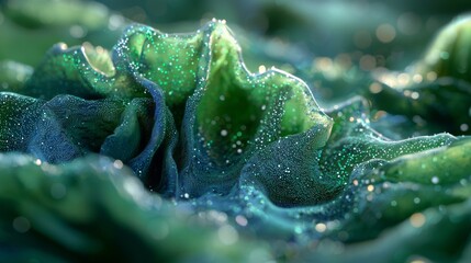 Fototapeta premium Abstract Green Teal Liquid Texture Sparkling Water 3D Render Flowing Shimmering Digital Art