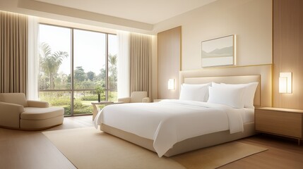 Luxurious Hotel Room with Garden View.