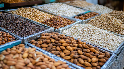 Obraz premium Assortment of Neatly Arranged Nuts on Table