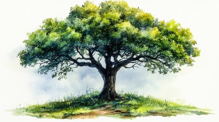 Fototapeta premium Lush Green Oak Tree on a Sunny Day with Blue Sky Background