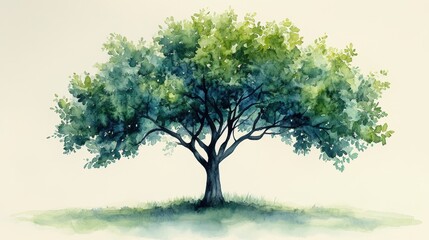 Fototapeta premium Lush Green Tree with Vibrant Leaves and Serene Background