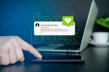 Customer rating and satisfaction survey concept, 5-star best sellers. Service experience rating online review, customer evaluation product service quality, feedback review, reputation ranking score
