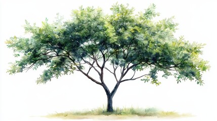 Fototapeta premium Lush Green Tree in Watercolor Style with Soft Background Effects