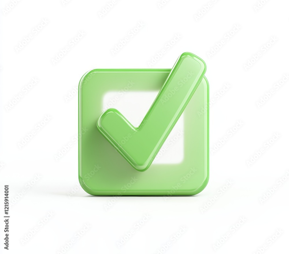 Poster 3d render of a green checkmark in a square box.