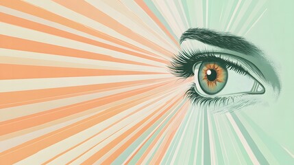 Background design for World Glaucoma Week in flat illustration style showing a healthy eye with radiating lines representing vision care and early detection