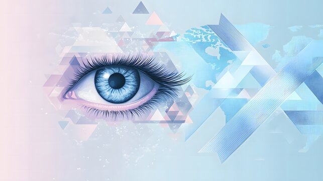 A flat illustration design for World Glaucoma Week background showing interconnected elements such as a human eye, a globe, and awareness ribbons, in pastel shades - Powered by Adobe