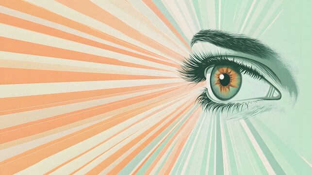 Background design for World Glaucoma Week in flat illustration style showing a healthy eye with radiating lines representing vision care and early detection