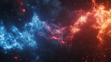Abstract Blue and Red Energy Collision Glowing Particles Background Digital Art