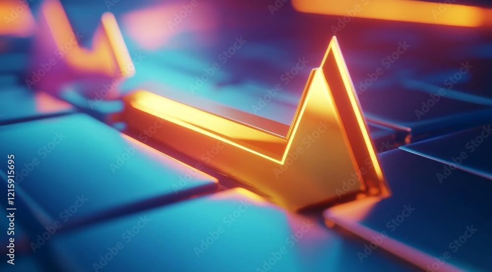Poster golden arrow pointing up on blue and orange surface.