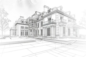 Black line sketch of a modern house, Ai Generated