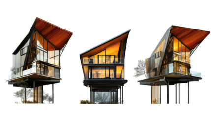 Creative Modern Houses on Transparent Background Generative AI