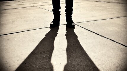 Shadowy Figure Standing on Concrete Pavement