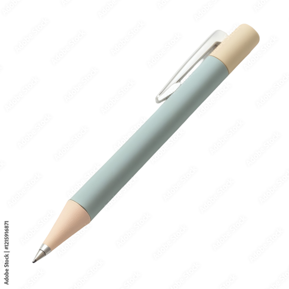 Poster Clay-modeled mechanical pencil with muted pastel tones, rounded features, and clean minimal design. Isolated on white with sufficient spacing.