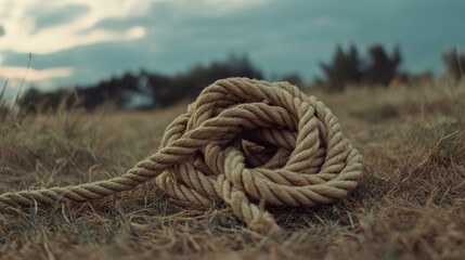 close up shot of twisted rope in the field