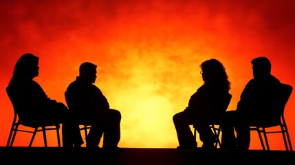 Naklejka premium Silhouette Couples Sunset Conflict Resolution Session