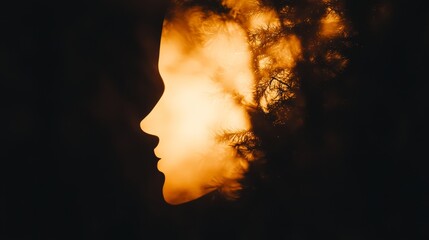 Silhouette Face Nature Double Exposure Sunset