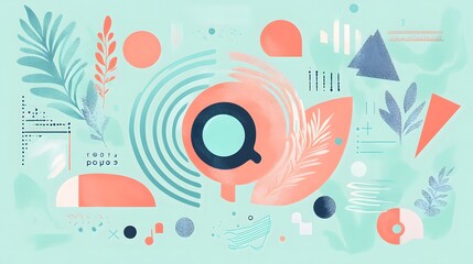 Obraz premium A flat illustration style background for World Hearing Day showing an ear icon radiating colorful sound waves, surrounded by abstract shapes and supportive messages