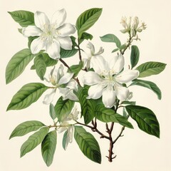 Detailed Botanical Illustration of White Jasmine Flowers the AI Image Generator,