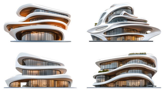 Modern Office Building Set on Clear Background Generative AI