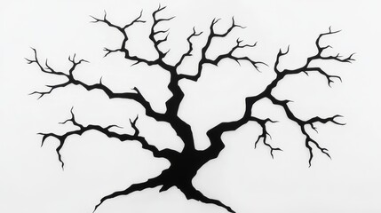 Silhouette of a Leafless Winter Tree on White