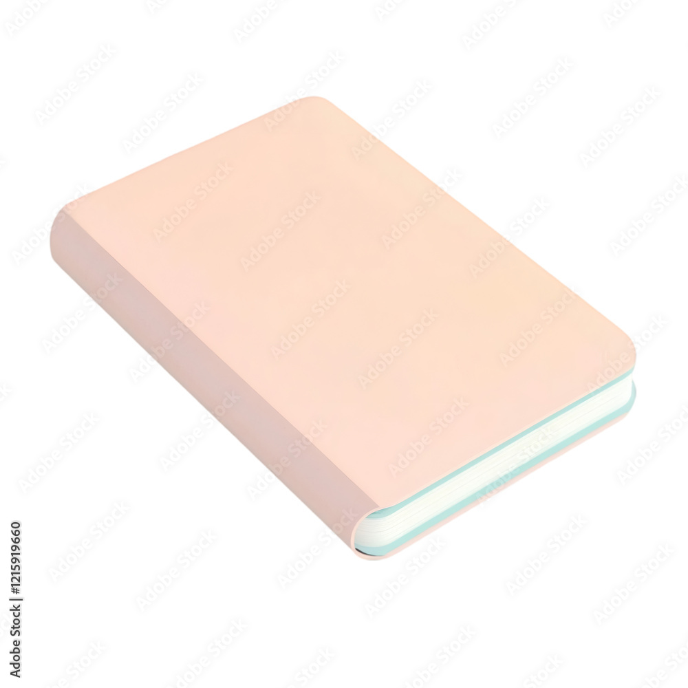 Fototapete Notebook clay-rendered in soft minimalist style, featuring smooth corners, pastel tones, and subtle texture, isolated on a white background with ample space around it.