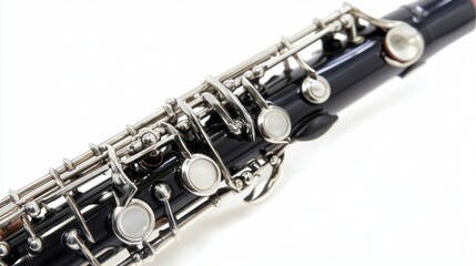 Fototapeta premium Black Oboe Closeup Silver Keys Musical Instrument Detail Shot