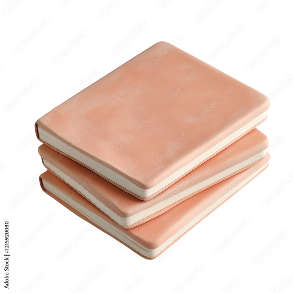 Poster Clay-modeled notebook featuring rounded edges, soft hues, and a minimal design aesthetic. Isolated on a white background, not touching any edges.