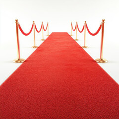 Elegant Red Carpet with Golden Stanchions and Velvet Ropes, Symbolizing Prestige and Glamour