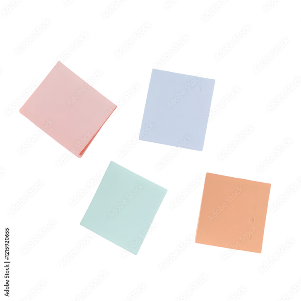 Poster sticky notes in soft clay-rendered style, with smooth layers, pastel shades, and simple design, plac