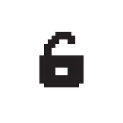 open padlock icon pixel art,vector illustration on isolated background.