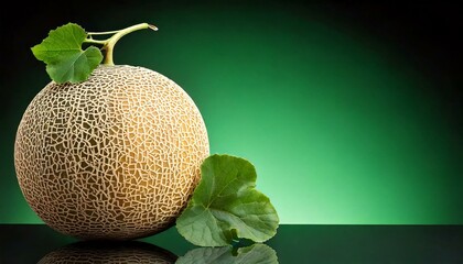 cantaloupe with leave on Abstract minimalist gradient background, black and green background