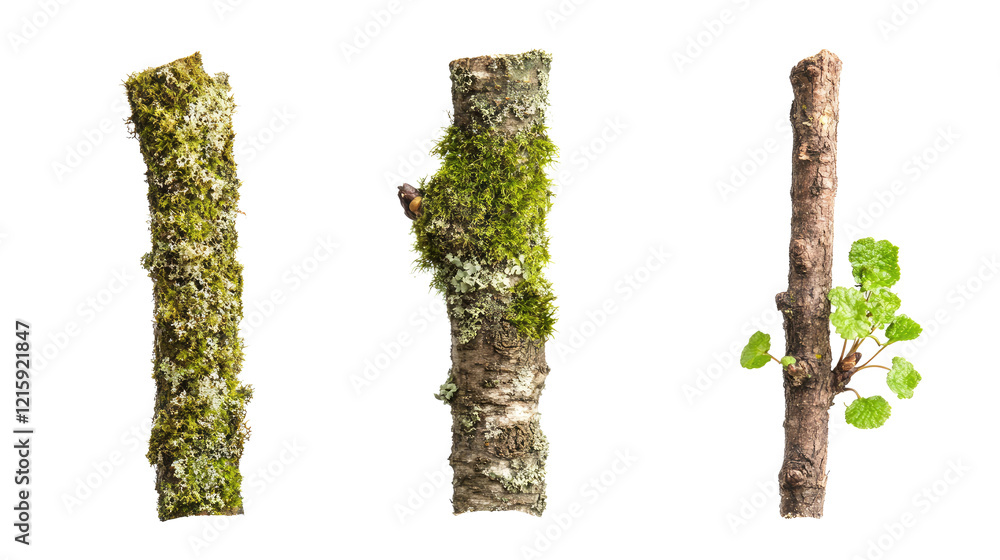 Poster mossy branches on transparent background generative ai