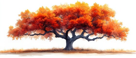 Majestic Autumn Tree with Vibrant Orange and Red Foliage