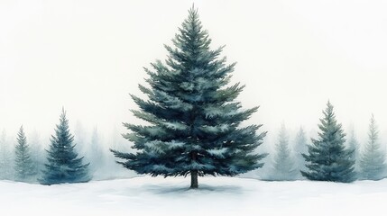 Obraz premium Majestic Evergreen Tree Surrounded by Snowy Landscape in Winter