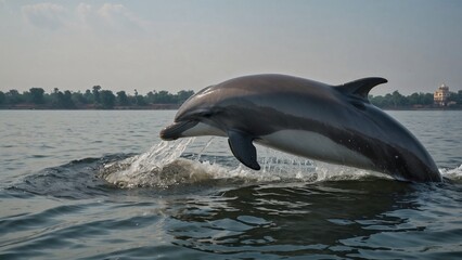 Obraz premium Dolphin leaping out of the water, showcasing its playful nature and agility