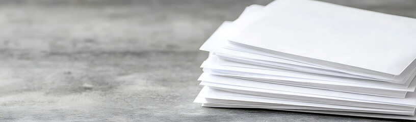 Stack of White Paper Sheets on a Gray Surface