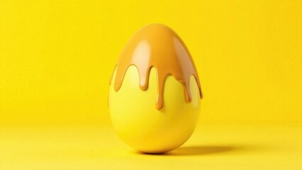 yellow Egg Covered in Melted Chocolate Isolated on Yellow Background with space for text