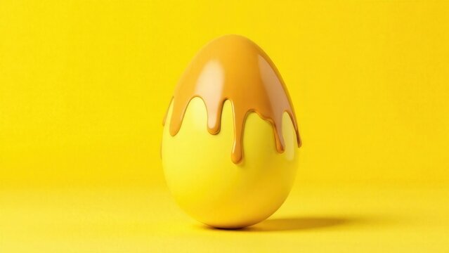 yellow Egg Covered in Melted Chocolate Isolated on Yellow Background with space for text