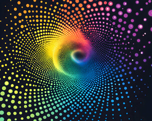 A vector background with a colorful rainbow of dots, swirling in the middle.