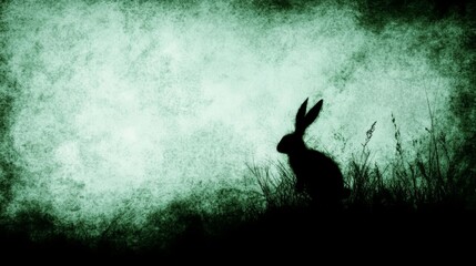 Silhouetted Hare in Green Textured Field at Dusk