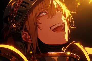 Golden Armored Knight Joyful Expression
